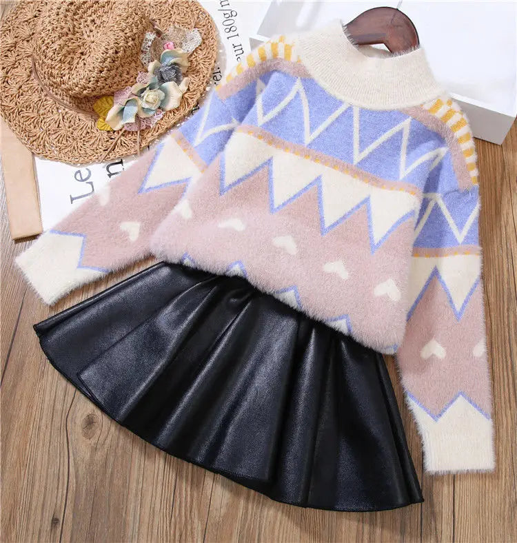 Girls' Skirts Leather Skirts Autumn And Winter Children's Outer Short Skirts Pleated Skirts Winter 2023 New Pu Skirts