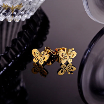 Wholesale Stainless Steel Earrings for Women Girl Animal Clover Flower Cat Bird Unicorn Bear Butterfly Dragonfly Dog Ear Studs