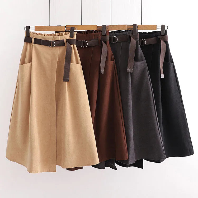 Women Casual Skirts Spring And Autumn Solid High Waist Irregular Pockets Midi Skirts Fashion Simple Elegant Saia Faldas