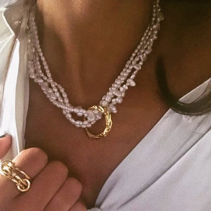 Natural Pearl Layered Necklace Women Wedding  Jewelry Runway Party Japan Souch Korea Fashion