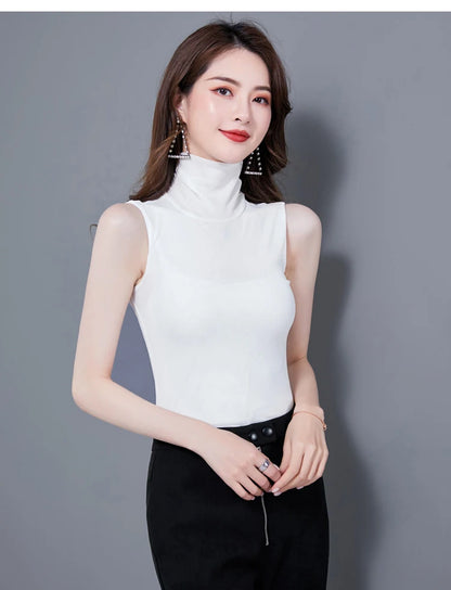 Summer Tops For Women 2025 Turtleneck Basic Sleeveless Lace Tank Tops Women Female Top Korean Tees Black White Blue