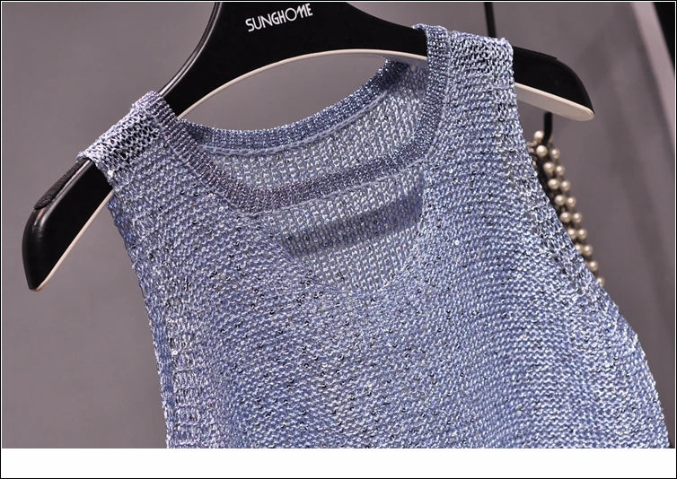 Tops Women 2023  Womens Fashion  Korean Tank Top  Heart Cut Out Top Sexy Hollow Out Bright Piece of Knitting Condole Belt Vest