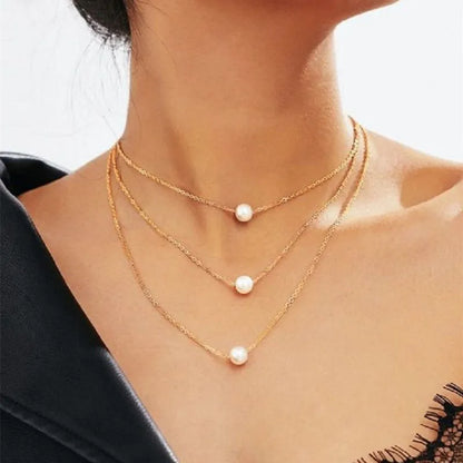 New Korean Pearl Necklaces for Women Gold Color Link Chain Choker Fashion Neck Accessories Elegant Collar bijoux femme