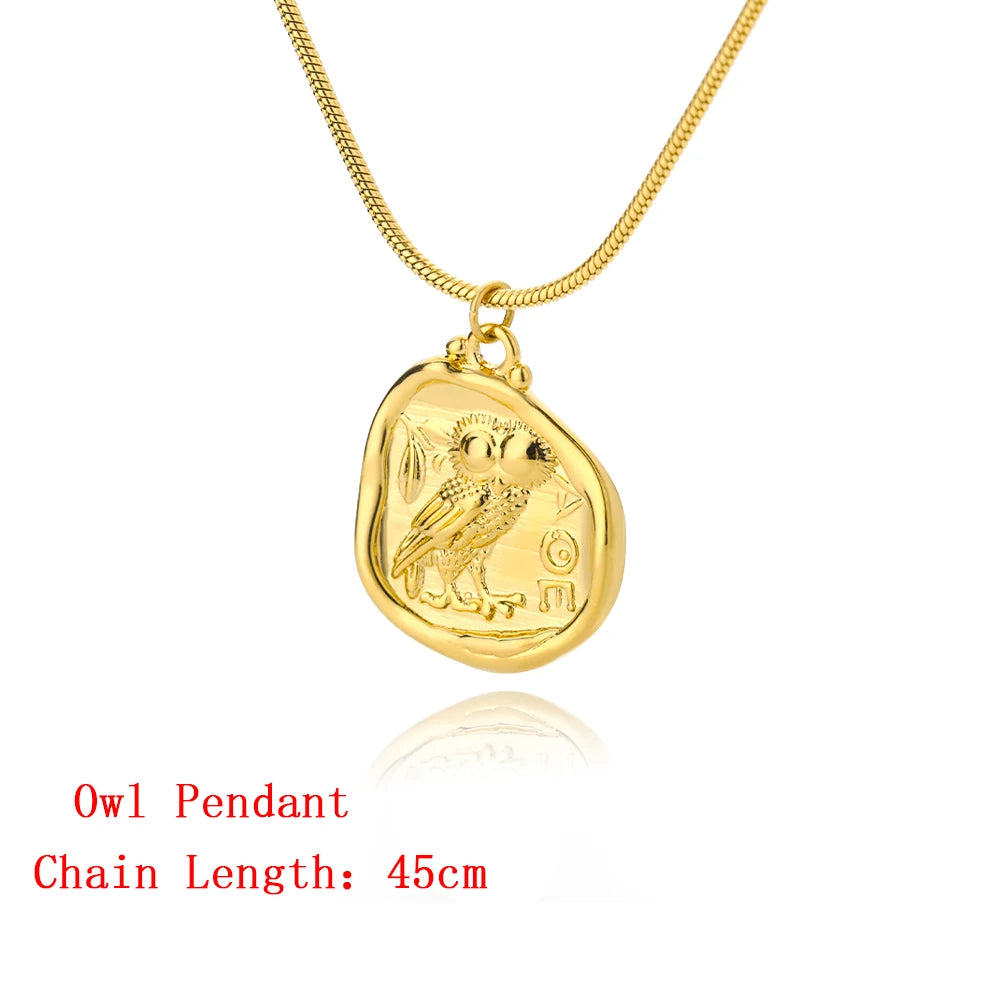 Vintage Coin Necklaces For Women Owl Choker Pendant Necklace Collar Bohemia Carved Freedom Letter Jewelry Gift Bijoux Femme