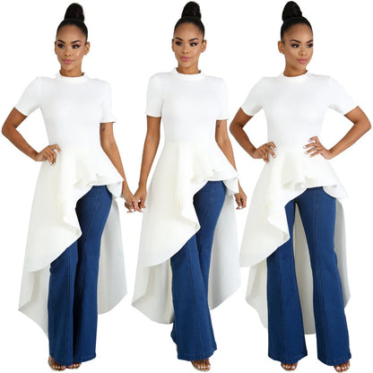 Fashion Evening Party Club Dress For Women Short Sleeve Irregular Ruffle Robe Dinner Dress Female African Clothing White Vestido