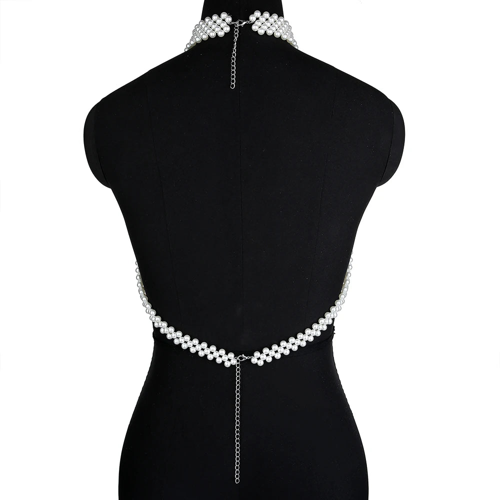 Sexy Women Pearl Shawl Necklaces Collar Shoulder Long Chain Pendants Necklaces Sweater Chain Wedding Dress Jewelry Accessories