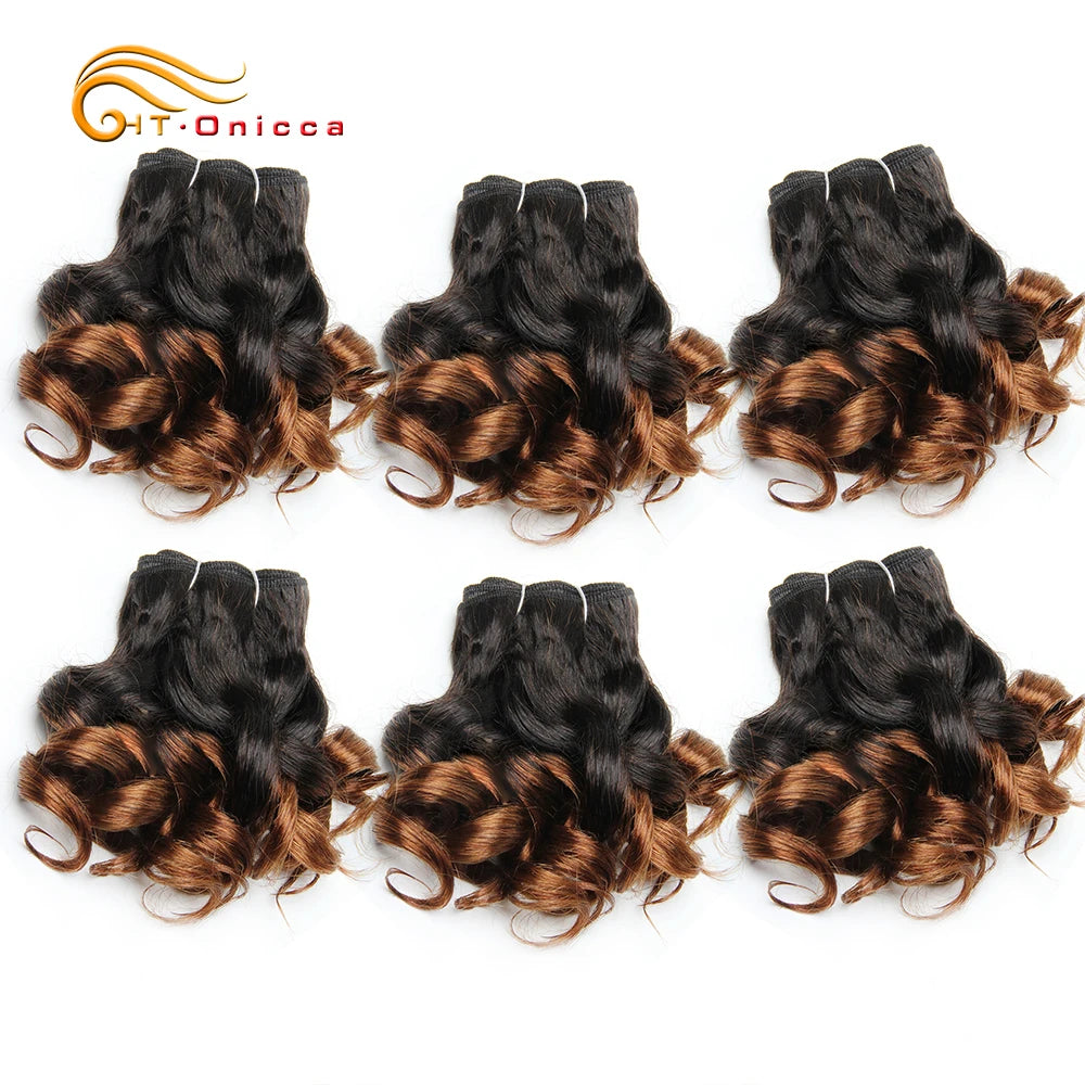 Curly Brazilian Hair Weave Bundles Bouncy Opran Curls Ombre Human Hair Bundles 8 Inch 6 Bundles Short Hair Extension