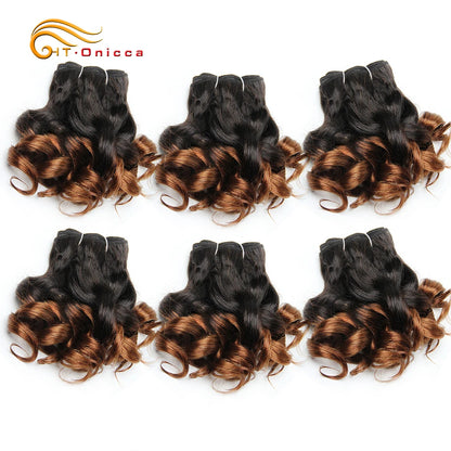Curly Brazilian Hair Weave Bundles Bouncy Opran Curls Ombre Human Hair Bundles 8 Inch 6 Bundles Short Hair Extension