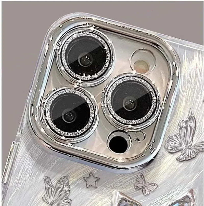 Metal Bracelet Butterfly Camera Lens Protection Film PC Mobile Phone Cover Case for Iphone X Xr Xs 11 12 13 14 15 16 Pro Max