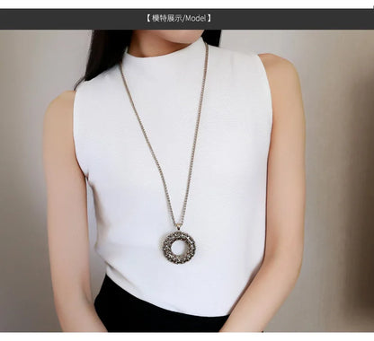 New Arrival Long Necklaces for Women 2024 Fashion Vintage Round Choker Collier Femme Statement Necklaces & Pendants Accessories