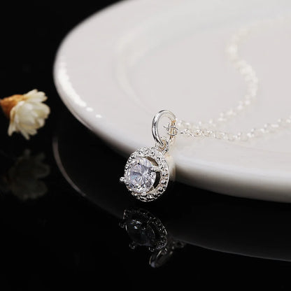 925 Sterling Silver Round Crystal Necklaces For Women Luxury Quality Jewelry Accesories Money 925  Everything