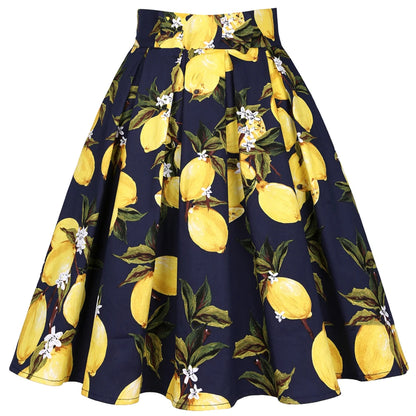 2025 Summer French High Waist Pleated Skirts Blue 50s Vintage Casual Dance Party Skirt Sexy Cute Midi Lemon Skater Women Clothes