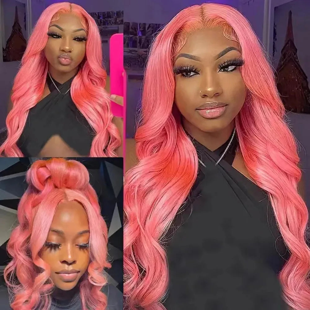 European and American Wig Women's Hair Bangs Long Hair Big Waves pink Lacy Average Size Chemical Fiber Wig