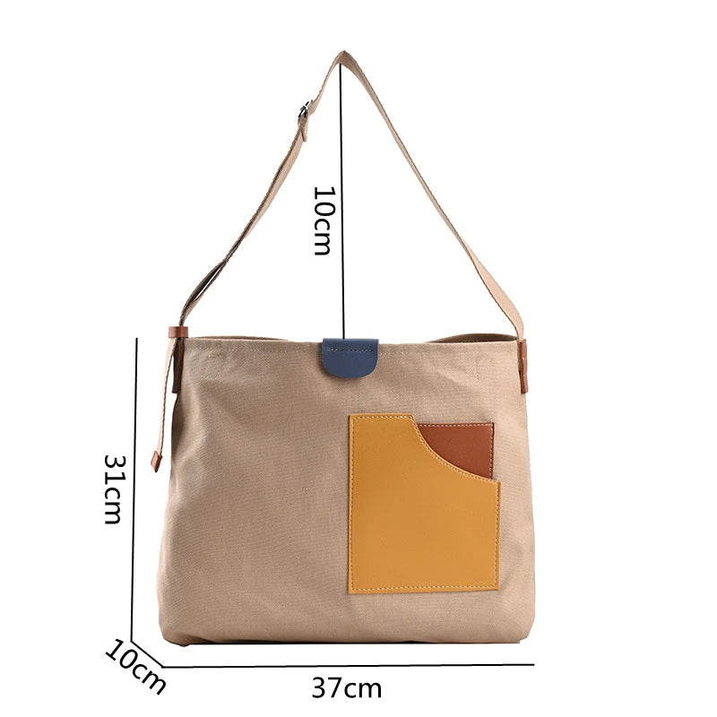 Large Capacity Canvas Tote Bags for Women 2021 New Contrast Color Bucket Travel Bag Simple Fashion Girl's Shopper Shoulder Totes