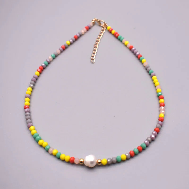 Simple Necklace Natural pearl Statement Short Chain Necklace For Women Seed Crystal glass beads Chain Necklaces Handmade Jewelry