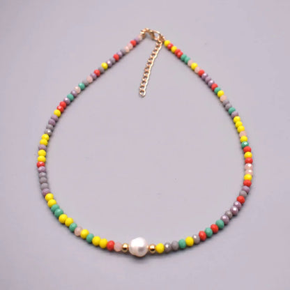 Simple Necklace Natural pearl Statement Short Chain Necklace For Women Seed Crystal glass beads Chain Necklaces Handmade Jewelry