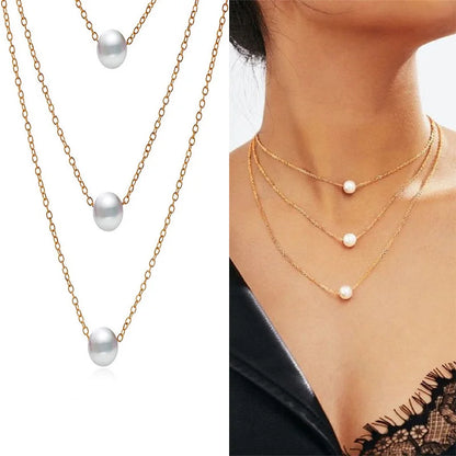 New Korean Pearl Necklaces for Women Gold Color Link Chain Choker Fashion Neck Accessories Elegant Collar bijoux femme