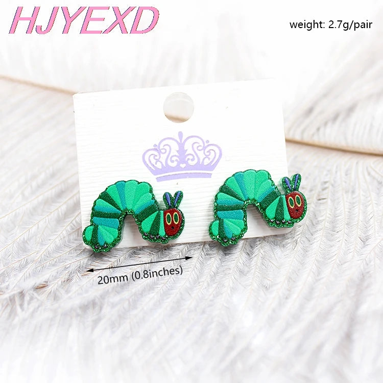 ST065 Acrylic Caterpillar Dangle Earrings Summer Earrings Glitter Acrylic Earrings