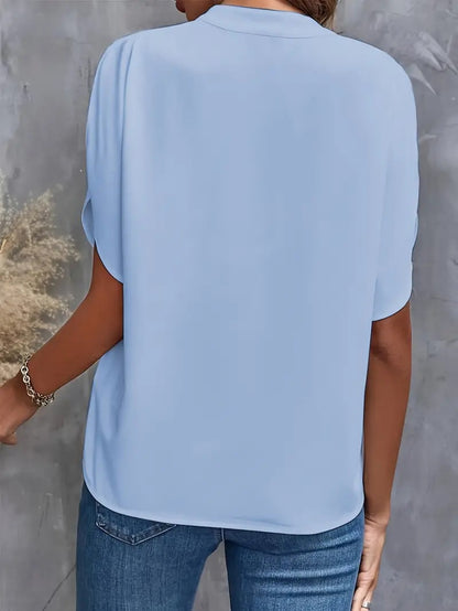 Summer Tops For Women Blouse 2024 Fashion Short Sleeve Solid V Neck Loose Shirts And Blouses Elegant Laies White Tops