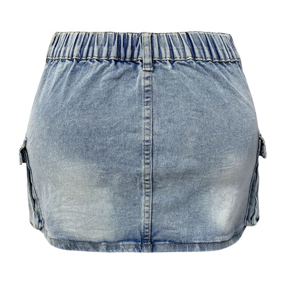 Denim Skirt Women Short Jeans Y2k Cargo Skirt Hip Wrap Elegant Splice Skirts Casual Pocket Button Streetwear Sexy Summer 2024