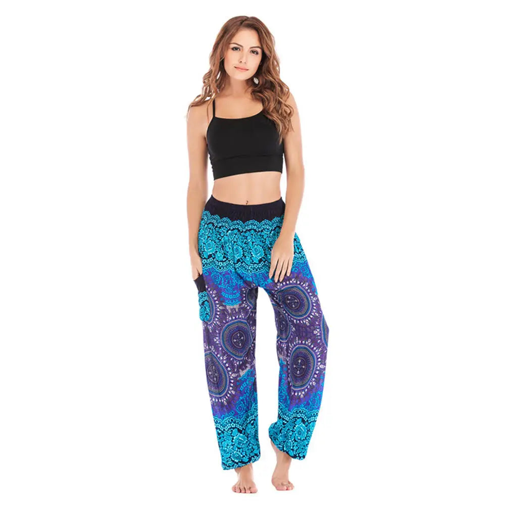 Women's Yoga Pants Printed Ethnic Style Loose Yoga Trousers Bloomers High Waist Fitness Sports Crotch Dance Palazzo Sweatpants
