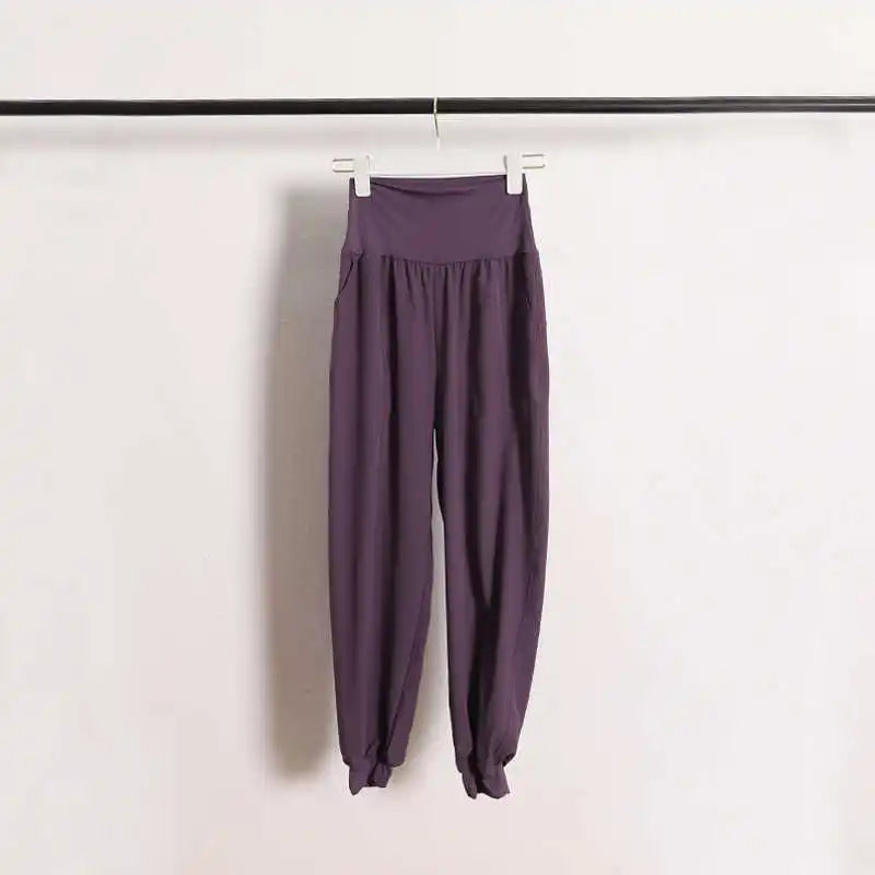 Women's mid-rise yoga pants with no awkward lines, slim-fit, hip-lifting, running with pockets, fitness long pants, elastic quic