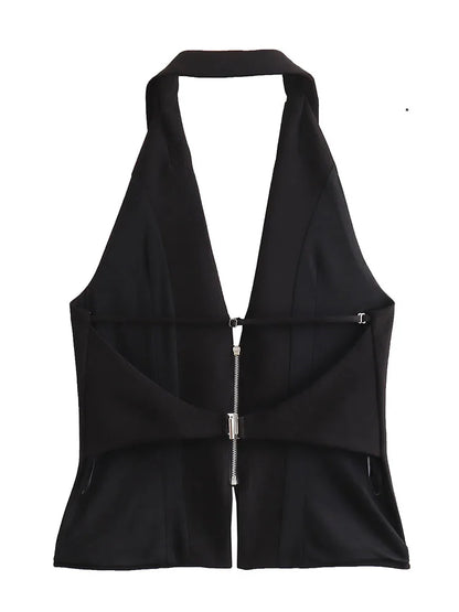 2025 Women Sexy Backless Strapless Halter Corset Tops Side Zipper Lady Slim Camis Female Solid Chic Tops