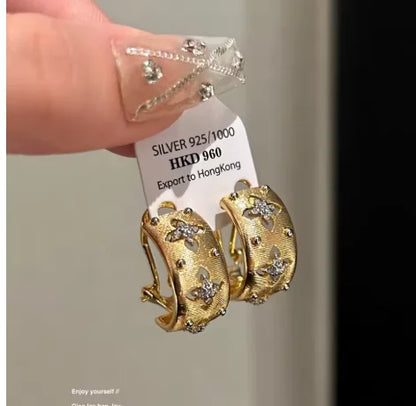 Women Hand-brushed two-color Gold Ring Earrings Necklace Bracelet