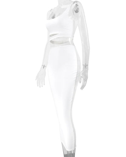 Women Dress Elegant Long Dresses Party Night Dress Women Dresses Woman Female Clothing Sexy Pleated Hollowout Two-piece Dress