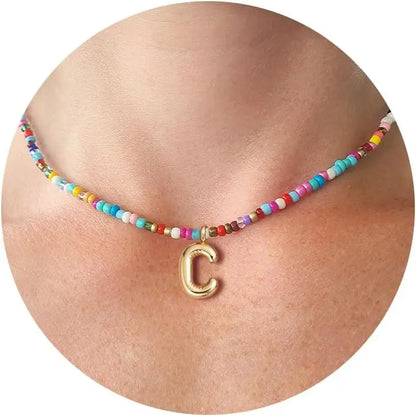 Colorful Initial Necklaces for Women Bubble Handmade Beaded Dainty Cute Beach Boho Necklace Trendy Jewelry Choker Necklace