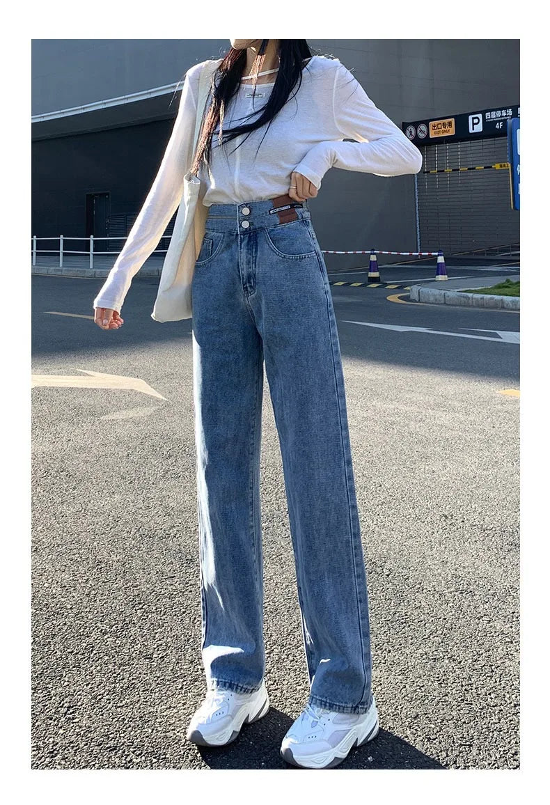 Women's High-Waisted Wide-Leg Jeans, Women's Spring Wear, New Loose Straight-Legged Small Man, Thin and Mopping Long Pants