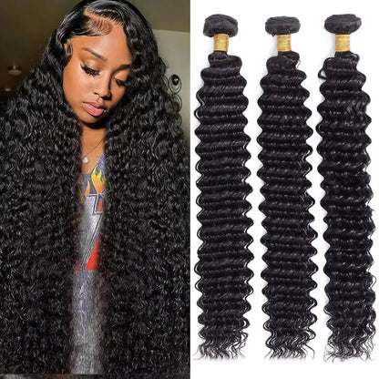 Deep Wave Human Hair Bundles Brazilian Hair Natural Color Deep Wave One Weave Bundles Unprocessed Human Hair 30 40 Inches