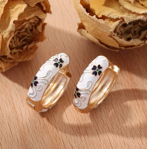 New Fashionable Colorful Round Earrings Retro Metal Enamel Floral Ear Accessories Unique Party Jewelry Gift for Women