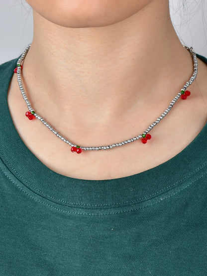 Long Way New Summer Lovely Rice Beaded Beaded Necklace Fresh With Strawberry Cherry Necklace Women
