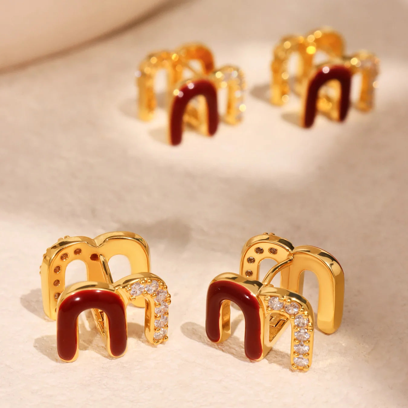 Modern Red Enamel Earrings For Women Copper Gold Plated Female Ear Studs Girls Charming Daily Jewelry