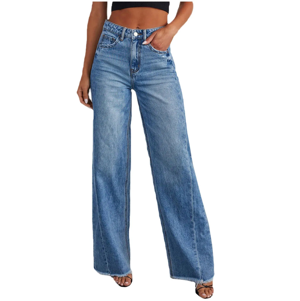 Women Denim Pants Trend Wide Leg Pants High Waist Fashion Loose Trousers Spring Autumn Classic Straight Pants Pantalones  ﻿
