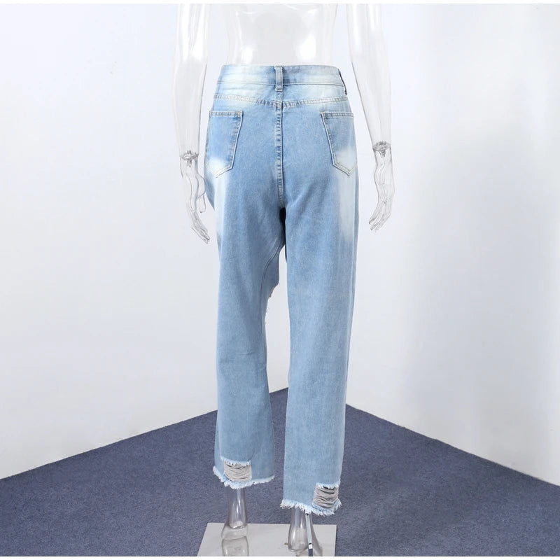 Women‘s Fashion Straight Jeans Casual High Waisted Washed Skinny Trousers Ripped Slim Pants For Lady Commuter 2025 Fashion Trend