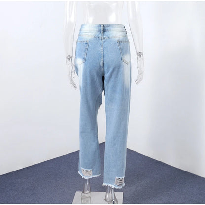 Women‘s Fashion Straight Jeans Casual High Waisted Washed Skinny Trousers Ripped Slim Pants For Lady Commuter 2025 Fashion Trend