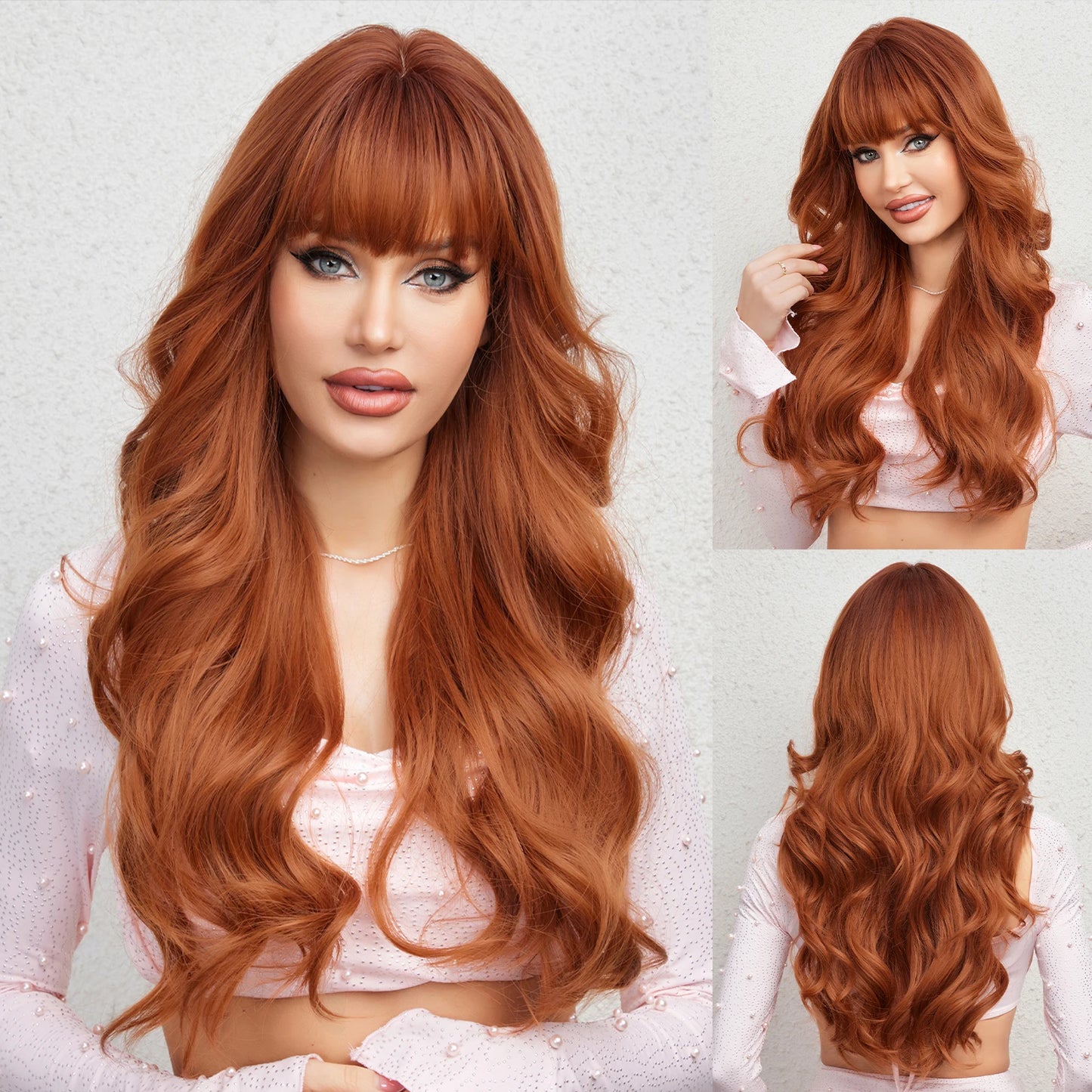 HENRY MARGU Burgundy Long Wavy Wigs Wine Red Wig with Bangs for Women Daily Synthetic Hair Cosplay Wig Heat Resistant Fiber