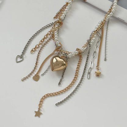 Necklaces for Women Heart-shaped Cross Imitation Pearl Tassel Long Necklace Colliers Femmes Girl Stuff