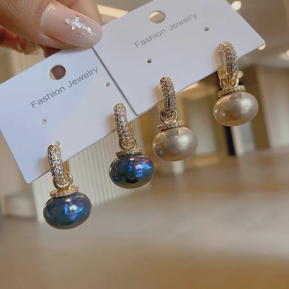 Korean Version High Quality New Atmospheric One Two Wear Colorful Blue Pearl Circle Ear Button Design Eardrop for Girls.