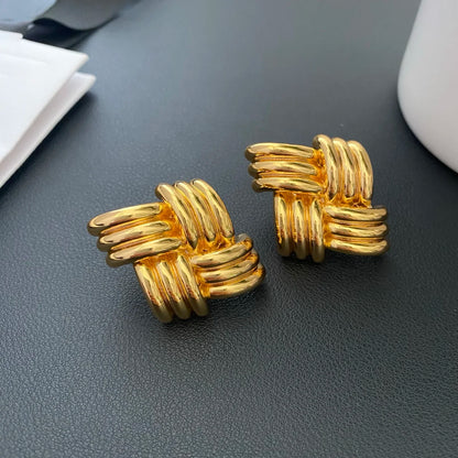Europe 18K Gold Plated Brass Geometric Line Earrings Woman Luxury Jewelry Fashion Party Trend