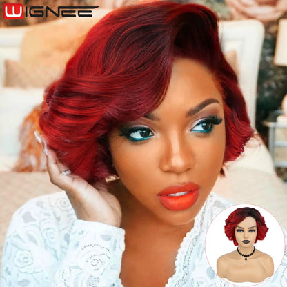 Wignee Body Wave Short Wig Brown Color Synthetic Hair Wigs For Women Side Part Wigs On Sale Clearance Cosplay Wig Daily Use