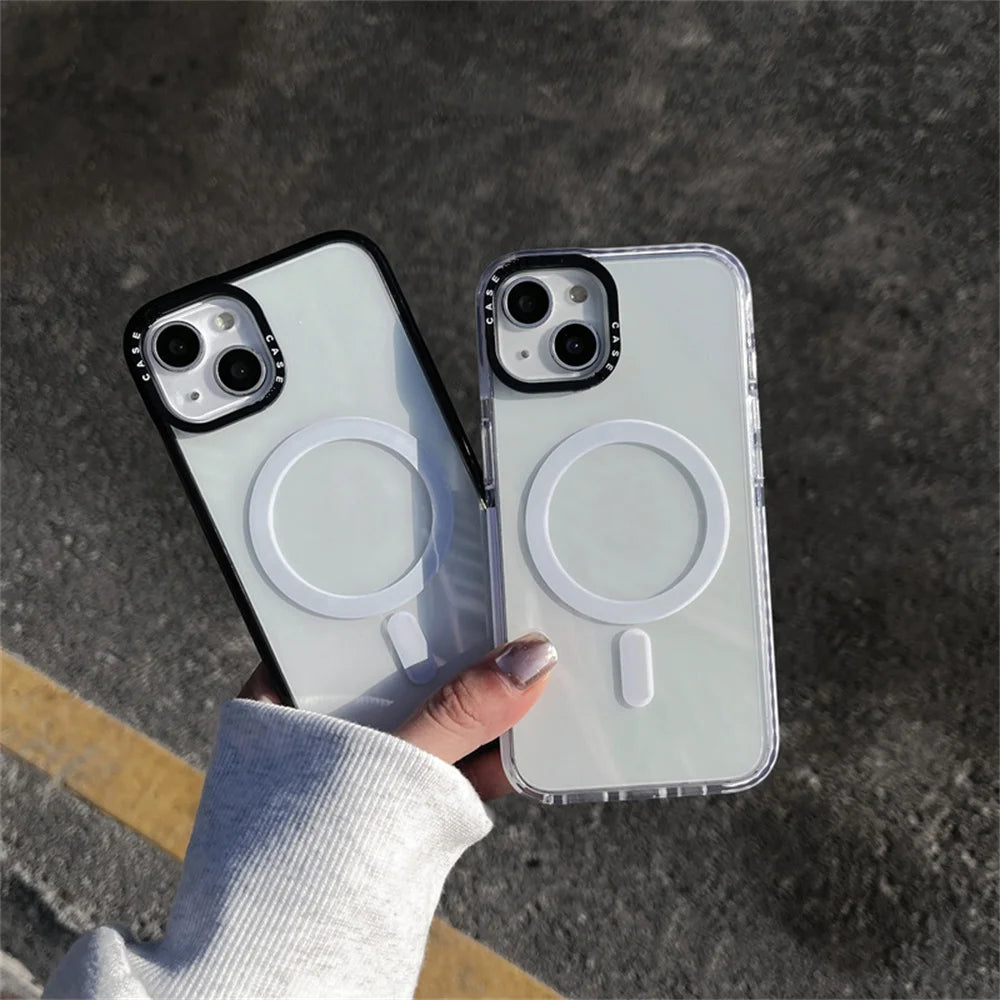 Magnetic Magsafe Clear Anti-fall Phone Case for iPhone 16 15 14 13 12 Pro MAX 16 15Plus Wireless Charger Bumper Cover Fundas