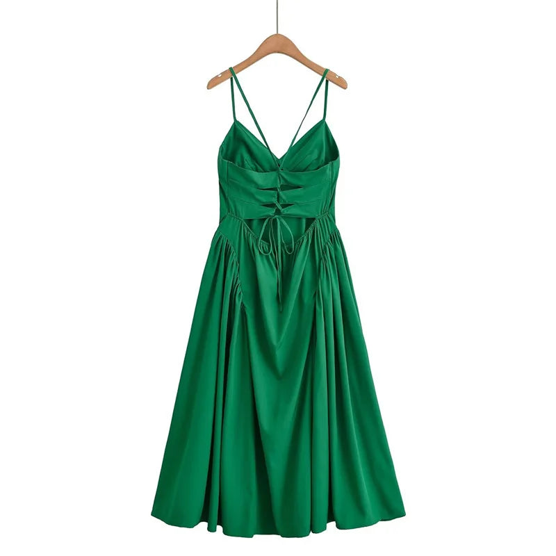 Women's Dresses 2025 New Holiday Temperament Suspenders Back Crossover Maxi Skirt Summer elegant fashion women's midi skirt