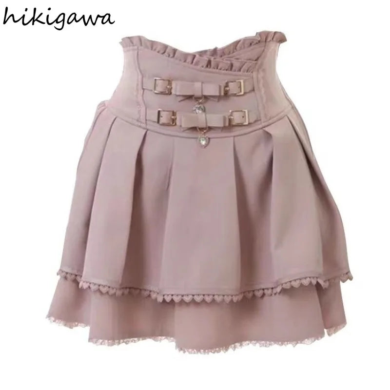 Japanese Skirts for Women High Waist A-line Ruffles Jupe Fashion Summer Saia 2025 Faldas Mujer De Moda Sweet Y2k Mini Skirt