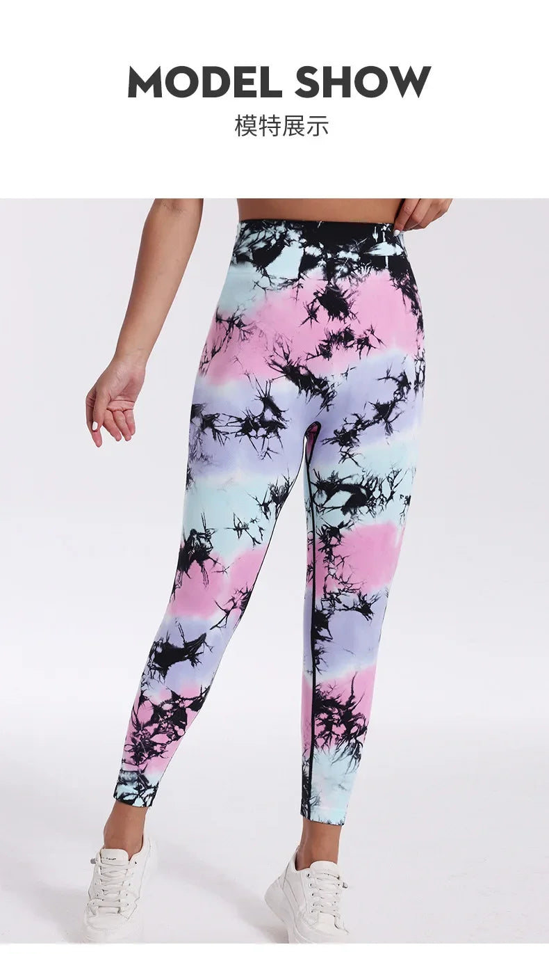 Yoga pants for women, tie dye graffiti seamless high waisted running, fitness, tight fitting leggings