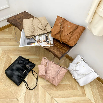 Women's Bag Fashion Large Capacity Tote Bag Wavy Grain Daily Commute Handbag two-piece