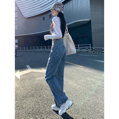 Women's High-Waisted Wide-Leg Jeans, Women's Spring Wear, New Loose Straight-Legged Small Man, Thin and Mopping Long Pants