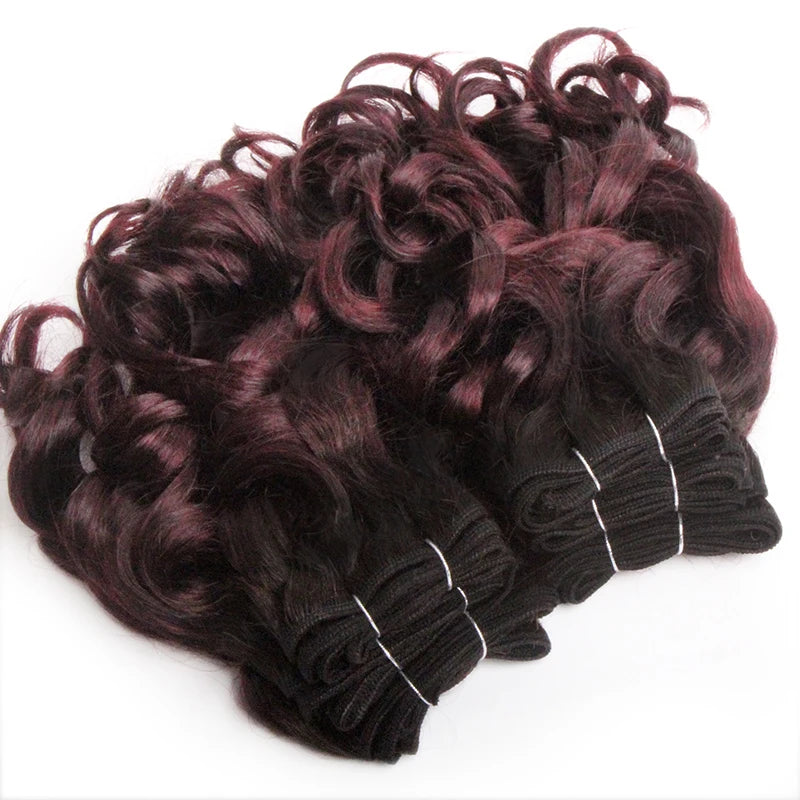 Brazilian Hair Weave Bundles 100% Human Hair Bundles Short Curly Hair Bundles 8Inch 6 Bundles Colored Hair Extensions For Women